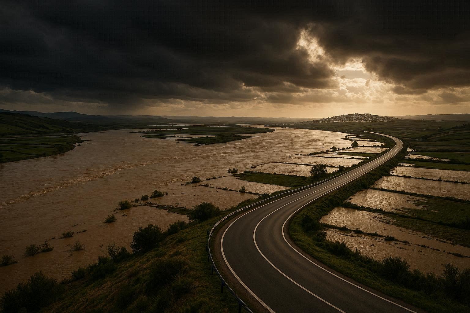 The road from Ksar el Kebir to Larache, following the swollen Oued Loukkos